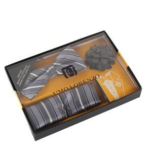 Pretied bowtie, matching hanky and lapel pin